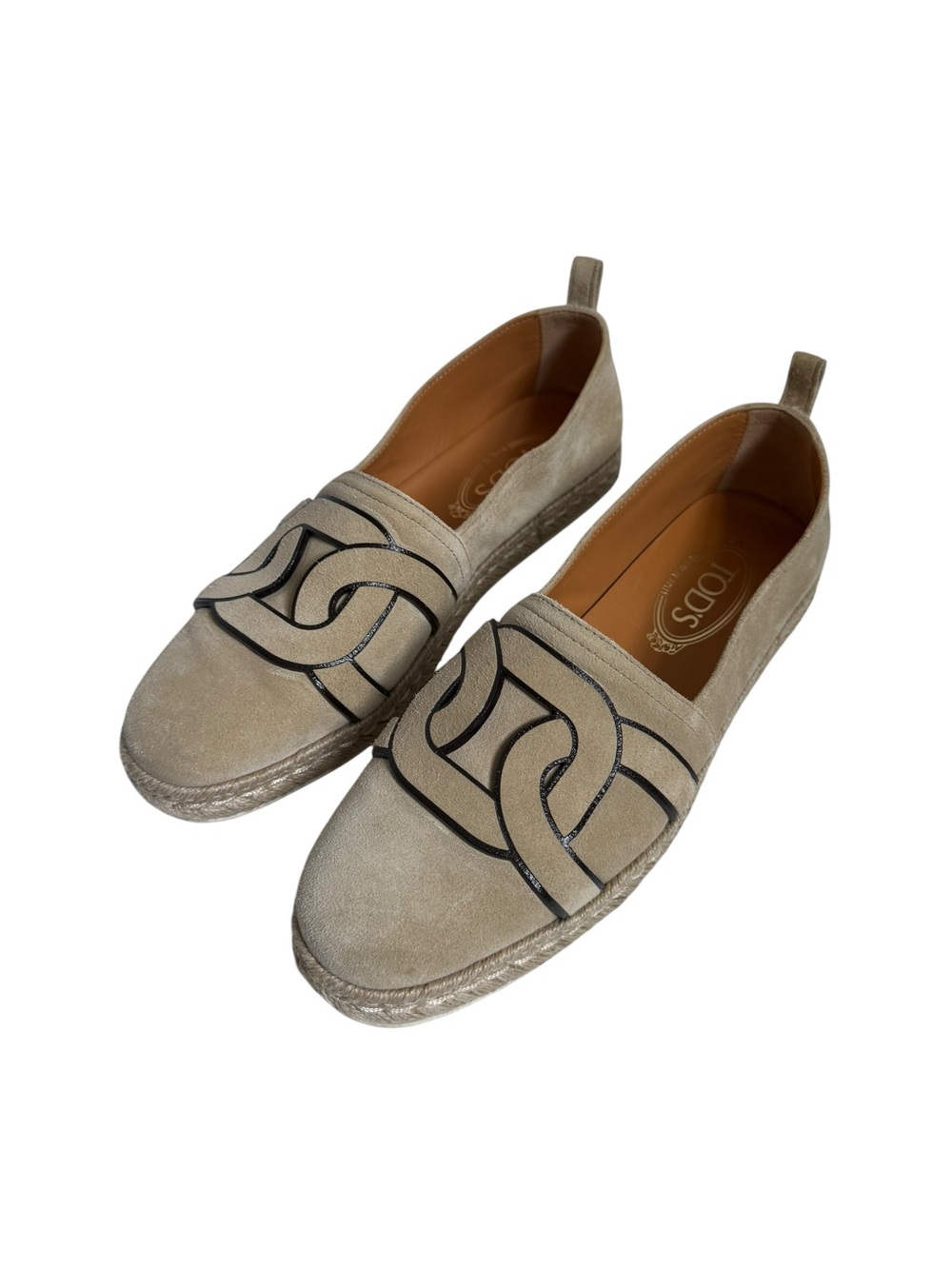 TOD'S Beige Suede Chain-Link Loafers Size 39.5